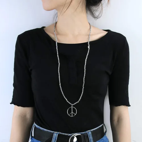 Miniatura 2 de KELITCH - Collar clásico con dije de signo de paz, de hippie, de amor, con cuentas de cristal esmerilado