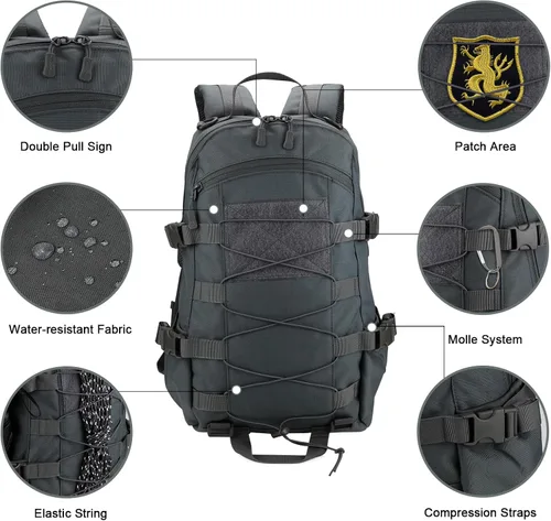 Miniatura 4 de Mochila táctica pequeña de 25 litros para senderismo, camping, senderismo, caza, paquete Molle para hombres y mujeres, gris