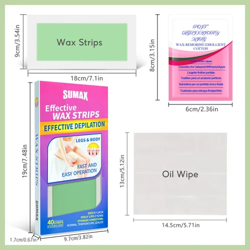 Miniatura 2 de SUMAX Tiras de depilación corporal, 40 tiras de cera de bikini para mujeres y hombres, kit de cera para depilación brasileña para cara, manos