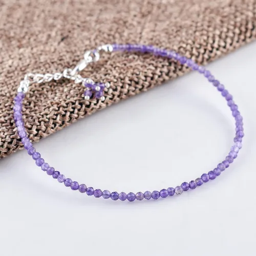 Miniatura 43 de Natural Gemstone Micro Beads Dainty Bangle Bracelet, Handmade Birthstone Jewelry, Healing Chakra Crystals, Silver Plated 8 inch, Birthday Gift for