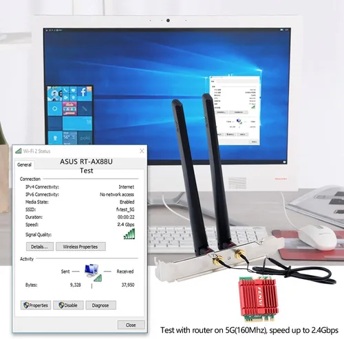 Miniatura 7 de FENVI WiFi 6E Kit de actualización de escritorio con Intel AX210-5400Mbps Tri-Band 6GHz y BT 5.3 Incluye tarjeta WiFi M.2 2230 AX210NGW, antenas