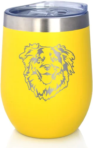 Miniatura 7 de Australian Shepherd Face - Wine Tumbler Glass with Sliding Lid - Stainless Steel Insulated Mug - Unique Dog Themed Decor and Gifts for Moms & Dads
