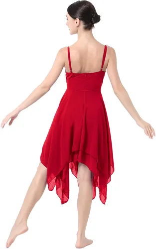 Miniatura 4 de ODASDO Disfraz de danza lírica para mujer, moderno, contemporáneo, de ballet, con tirantes delgados, vestido fluido de gasa