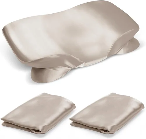 Miniatura 9 de Paquete de 2 fundas de almohada de satén para almohada cervical Zelimun de contorno, funda de almohada suave con cremallera (negro)