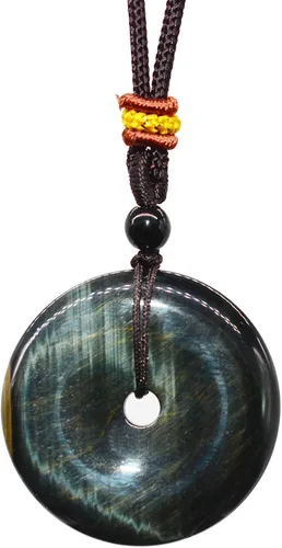 QIANXU Collar de ojo de tigre, collar de cristal amuleto para mujeres y hombres, cuerda ajustable