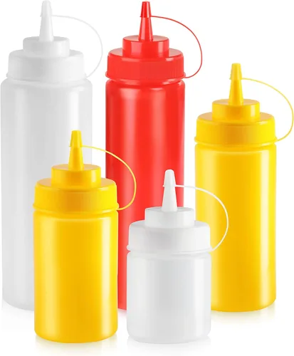 Miniatura 4 de Botellas compresibles New Star Foodservice 26528, de plástico, con tapa y escala, boca ancha, de 16 oz, amarillas, paquete de 6 unidades Amarillo