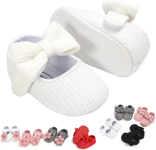 Mary Jane - Zapatos planos con lazo floral de princesa, vestido de boda, suaves para recién nacidos, cuna, primeros caminantes, precaminantes