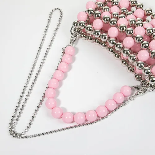 Miniatura 4 de YUSHINY - Bolso de noche con cuentas acrílicas plateadas, pequeño color WOC con cadena de correa desmontable