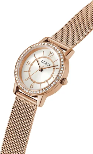 Miniatura 6 de GUESS Reloj para mujer de 1.102 in - Pulsera de tono dorado con esfera blanca y caja dorada