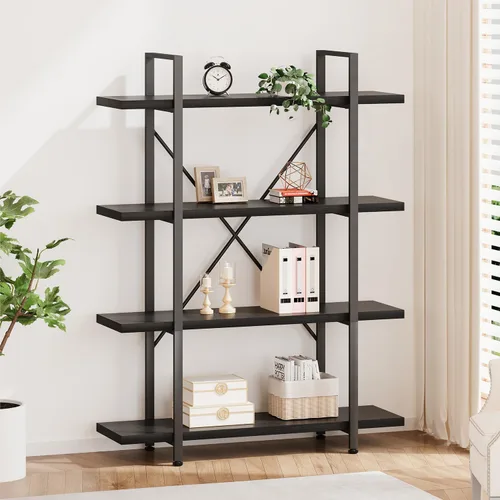 Miniatura 10 de HSH Estantería negra de 5 niveles de alto, estante de almacenamiento de madera y metal, estantería industrial moderna Etagere de 5 estantes, estante
