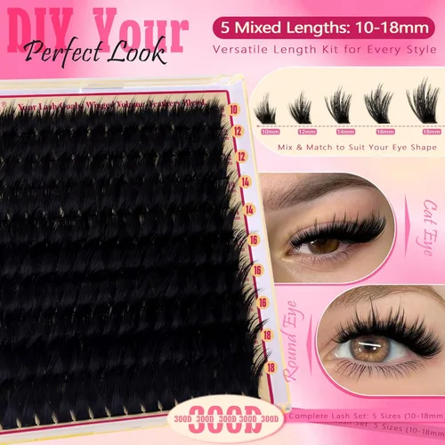Miniatura 4 de Extensiones de racimos de pestañas voluminosas con racimos de manga puntiagudos, 300D, pestañas de 10-18 mm de grosor, extensiones de pestañas