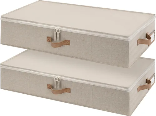 Miniatura 10 de StorageWorks Almacenamiento debajo de la cama con tapa, paquete de 2 contenedores de almacenamiento debajo de la cama para ropa, ropa de cama y Beige