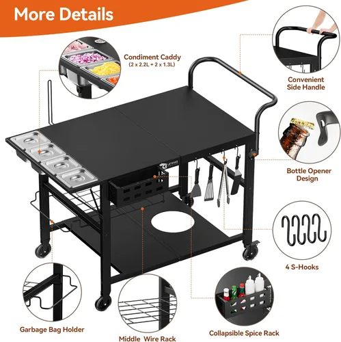 Miniatura 5 de Leteuke Mesa para horno de pizza, mesa de carrito para parrilla Blackstone, soporte para horno de pizza al aire libre, se adapta a Ninja, Cuisinart
