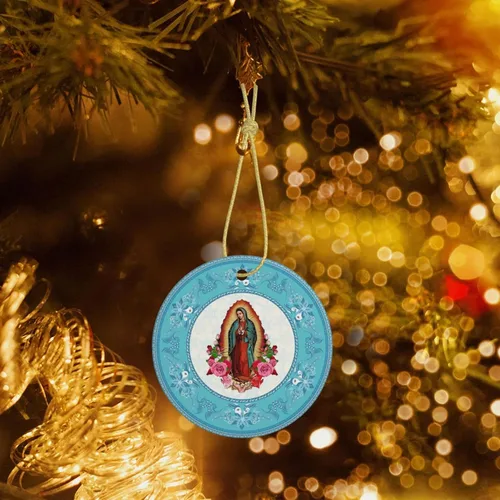 Miniatura 5 de Nuestra Señora de Guadalupe - Adornos de Navidad de Virgen María, adornos de cerámica, adorno redondo de porcelana, árbol de Navidad, oficina