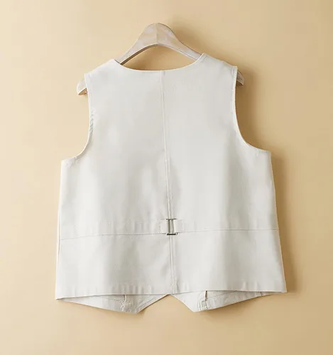 Miniatura 6 de Chaleco de lino de algodón para mujer, casual, sin mangas, con cuello en V, chaqueta con bolsillos