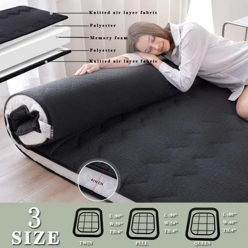 Miniatura 4 de GYK Cubrecolchón de espuma viscoelástica gruesa, futón de piso japonés plegable para camping, viaje por carretera, tapete de tatami, tela de algodón