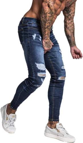 Miniatura 8 de GINGTTO - Jeans rasgados, elásticos y ajustados para hombre