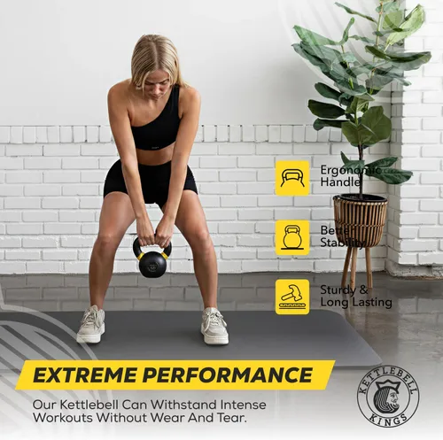 Miniatura 4 de Kettlebell Kings Pesas rusas con recubrimiento en polvo de 4 a 105.8 lbs Pesas de mano Equipo de gimnasio y juegos de entrenamiento de fuerza