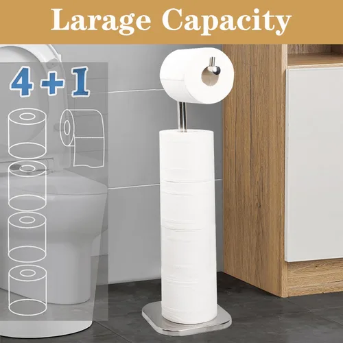Miniatura 2 de Soporte de papel higiénico, almacenamiento de papel higiénico independiente para baño, soporte de papel higiénico de acero inoxidable con reserva