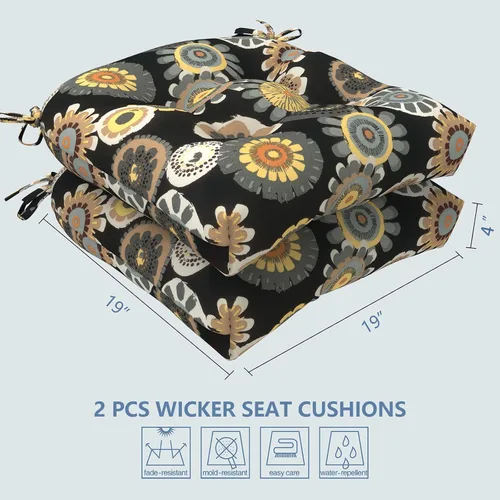Miniatura 3 de LVTXIII Cojines para sillas de mimbre para exteriores, 19 x 19 x 4 pulgadas, cojines para sillas de patio con lazos, cojines de asiento gruesos