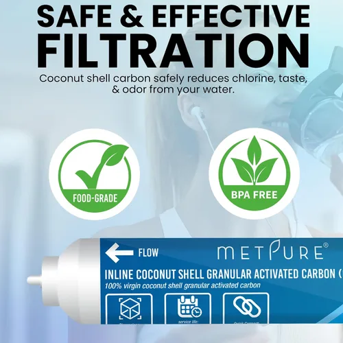 Miniatura 7 de Metpure Filtro de agua GAC en línea 2" x 10" x 3/8" OD. carbón activado granular de cáscara de coco para sistema de filtración de agua de ósmosis