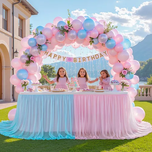 Miniatura 2 de Falda de mesa de revelación de género, falda tutú de tul rosa y azul de 6 pies para revelación de género para niños o niñas, fiesta de cumpleaños