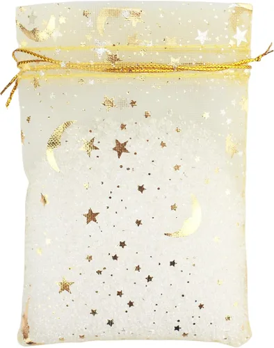 Miniatura 15 de QIANHAILIZZ - 100 bolsas de organza con diseño de estrellas y lunas para joyas, para regalo de caramelos, regalo de matrimonio, con cordón