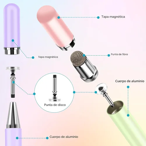 Miniatura 6 de Lápices ópticos para pantallas táctiles, 4 piezas de lápices ópticos de disco de alta precisión con tapa magnética, lápiz óptico 2 en 1 compatible