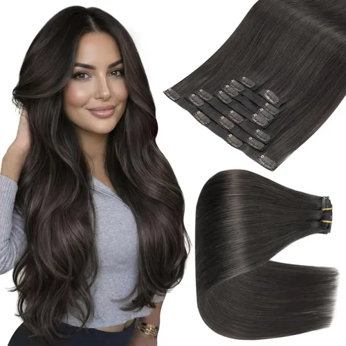 Miniatura 28 de Full Shine Extensiones de cabello humano con pinzas, cabello humano Remy invisible para mujer, color rubio platino, 20 pulgadas, 8 unidades, 4.23 oz