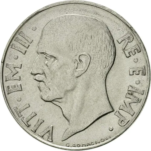 Miniatura 2 de 1939-1942 Moneda italiana de la era de Mussolini de la Segunda Guerra Mundial durante el gobierno fascista de 20 centesimi en condición circulada