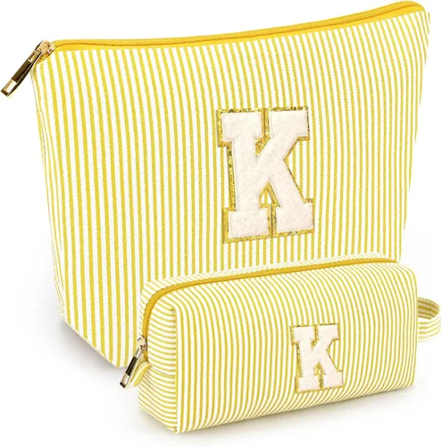 Miniatura 47 de 2 piezas de bolsas de maquillaje iniciales para mujeres: bolsa de cosméticos para viaje y artículos de tocador - Regalos de cumpleaños para niñas