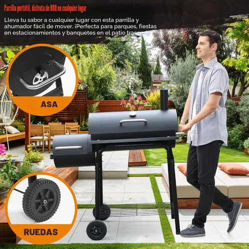 Miniatura 3 de Parrilla de carbón con ahumador offset: parrillas de carbón con área de cocina espaciosa Combo de parrilla de barril y ahumadores para patio