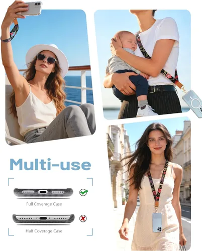 Miniatura 2 de Cordón cruzado para teléfono celular con correa para la muñeca, diseño de flores, para colgar alrededor del cuello, correa floral ajustable