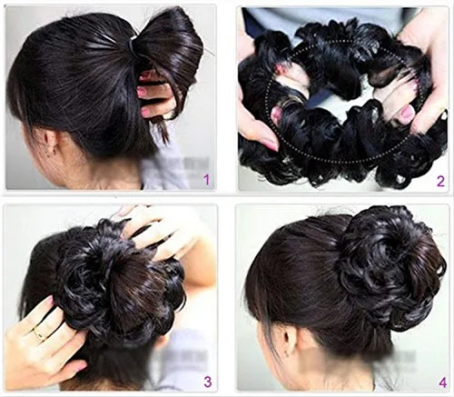 Miniatura 5 de Extensiones de cabello desordenado, coleta, peinado recogido, Moño, Mezcla de blanqueador negro y café.