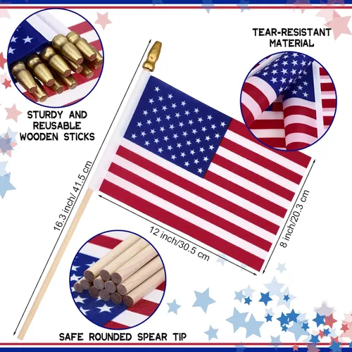 Miniatura 2 de Shimeyao 450 banderas americanas pequeñas en palo de 8 x 12 pulgadas, mini banderas de Estados Unidos de madera a granel para 250 aniversario