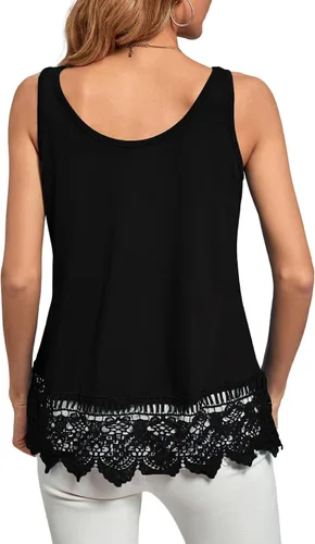 Miniatura 2 de LYANER Blusa sin mangas con dobladillo de encaje para mujer, cuello barco, sin mangas, con corte holgado