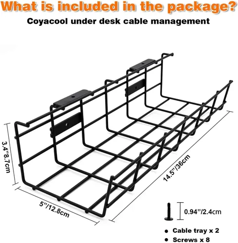 Miniatura 2 de Under Desk Cable Management- 1 Pack Cord Organizer. Metal Wire Cable Management Tray for Office, Studio and Home. Super Sturdy Under Table Cable