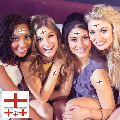 Miniatura 5 de 10 hojas de tatuajes faciales temporales de la bandera de Inglaterra 2022, 40 tatuajes falsos extraíbles, para hombres, niños y mujeres (Inglaterra)