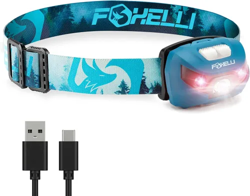 Miniatura 11 de Foxelli Faro LED recargable USB-C – Lámpara de cabeza súper brillante y ligera para correr, acampar, senderismo y trabajo – Ajuste cómodo para Rosa
