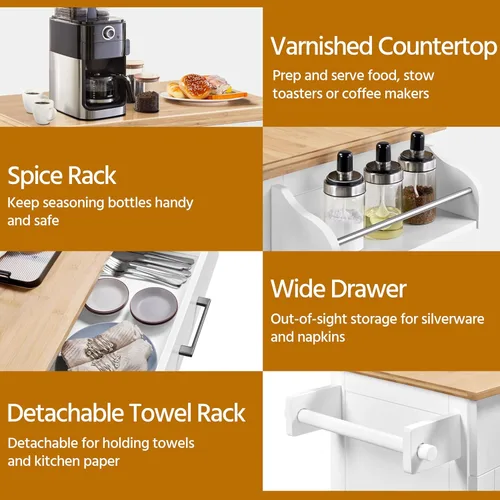 Miniatura 6 de Yaheetech Carrito de cocina con cajón, isla de cocina con ruedas con estante de almacenamiento y gabinetes, carrito de microondas para cocina