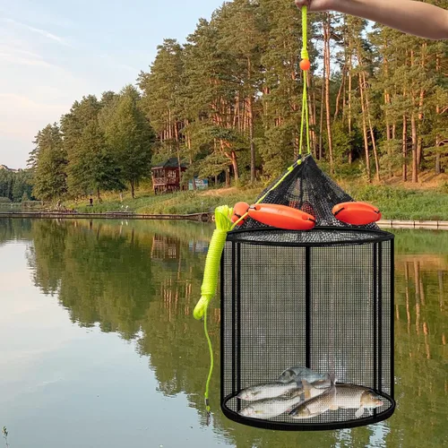 Miniatura 6 de Leyndo 2 redes de pesca flotantes plegables grandes – Red flotante plegable para pesca – Soporte portátil para peces – Jaula de almacenamiento