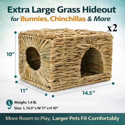 Miniatura 2 de HERCOCCI Casa de césped extra grande para conejos, plegable y cómoda, para animales pequeños, para jugar en cabaña, cama escondida, tapete de heno