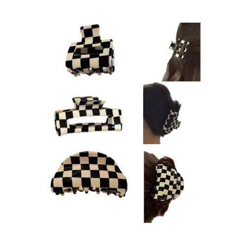 Miniatura 14 de Pinzas para el cabello a cuadros, 2 pinzas de pelo vintage a cuadros, pinzas de garra fuertes, pasadores para cabello grueso y fino, pinzas