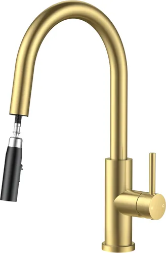 Miniatura 12 de FORIOUS Grifos de cocina con rociador extraíble, níquel cepillado de una sola manija, acero inoxidable de arco alto con placa de cubierta, grifo