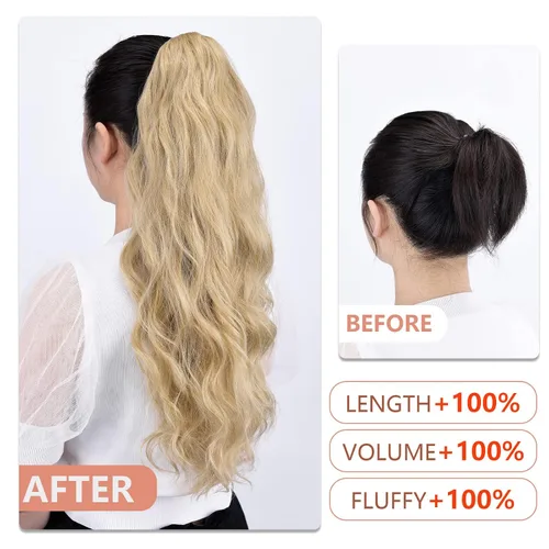 Miniatura 334 de Extensiones de cola de caballo de cabello rubio, extensiones de cola de caballo para mujer, pinza de extensiones de cabello rizado de 12 pulgadas