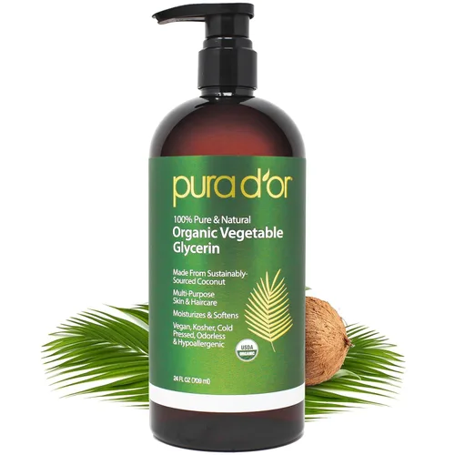 PURA D'OR 24 oz de Glicerina Vegetal Orgánica - Derivada del Coco - Clara y Sin Olor - 100% Pura de Grado Premium, No Transgénico, Kosher, Vegana,