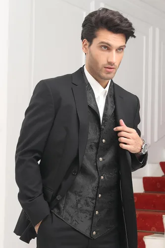 Miniatura 8 de HISDERN Chaleco de traje de cachemira brillante para hombre, chaleco gótico steampunk victoriano para hombre, traje de fiesta de boda o esmoquin