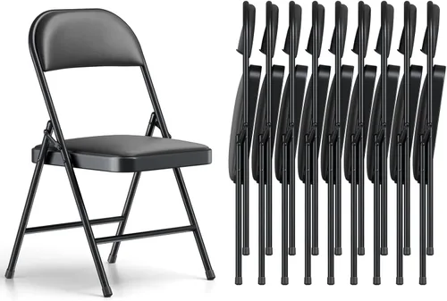 Miniatura 11 de Paquete de 2 sillas plegables, sillas plegables acolchadas de piel sintética para exteriores e interiores, asiento comercial de metal plegable