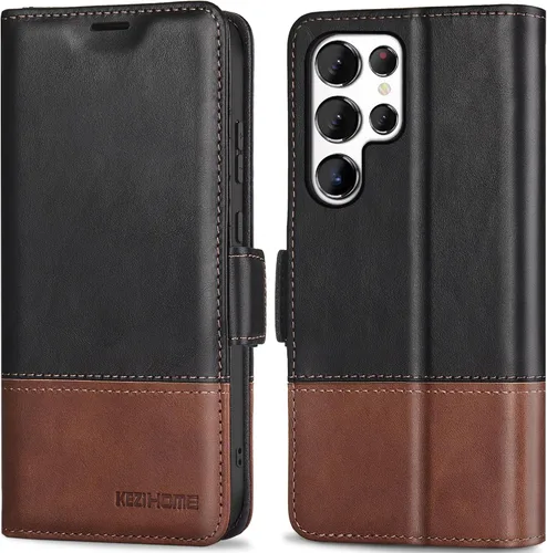 Miniatura 30 de KEZiHOME Funda para Galaxy S23 Ultra, de cuero genuino [bloqueo RFID], funda tipo cartera, ranura para tarjetas con tapa magnética y soporte