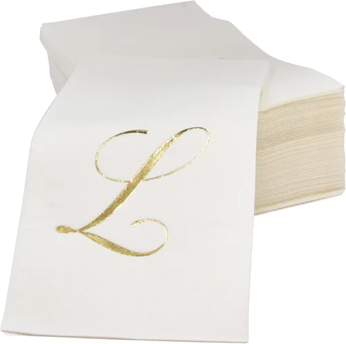 Miniatura 3 de Gift Boutique 100 Servilletas Doradas con Monograma para Invitados Letra L Paquete de Papel Desechable Elegante Lámina Dorada Metálica Servilletas